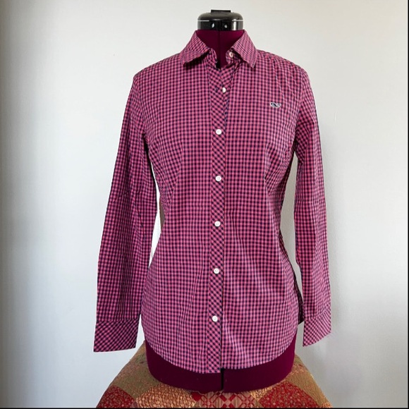 Vineyard Vines Tops - Alicetown Gingham Chilmark Classic Magenta Button Down, Sz 00